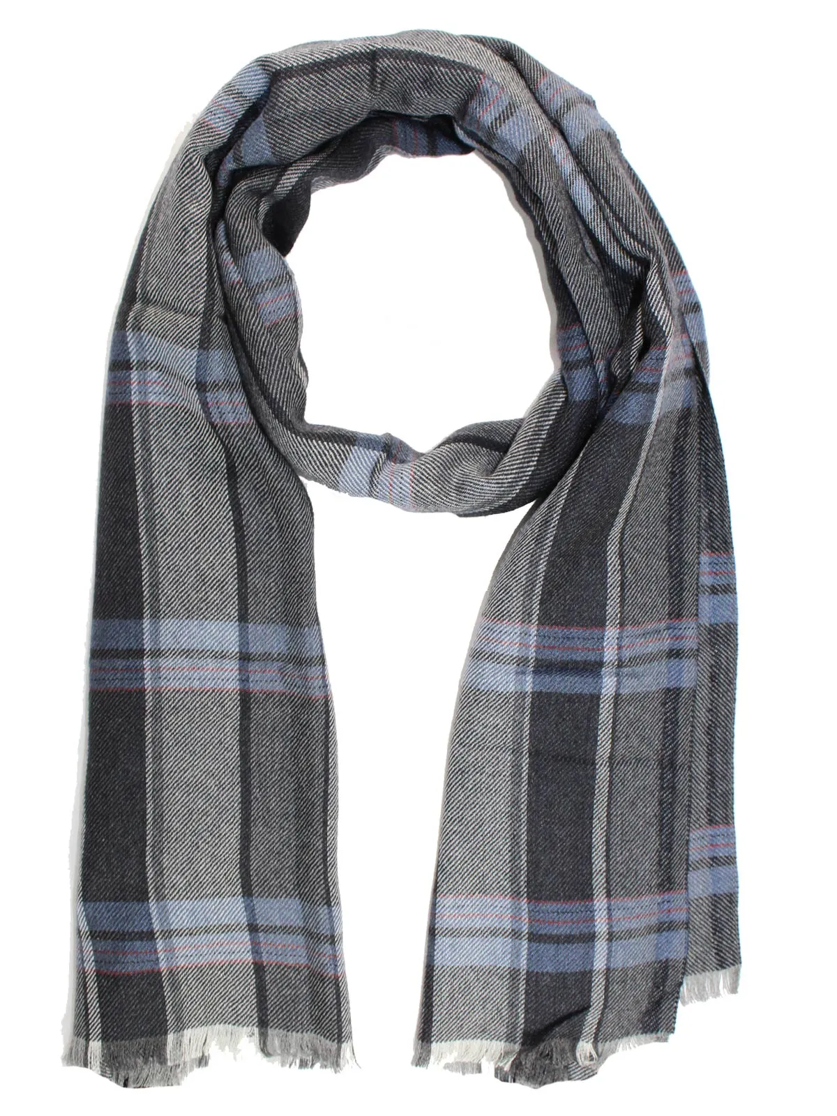 Agnona Scarf Gray Blue Plaid - Cashmere Silk Shawl SALE