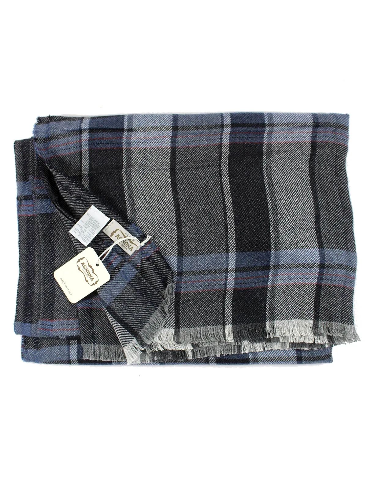 Agnona Scarf Gray Blue Plaid - Cashmere Silk Shawl SALE