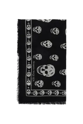 Alexander mcqueen light wool skull scarf 557717 3222Q BLACK IVORY