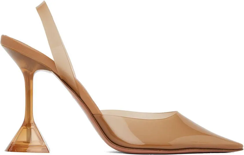 Amina Muaddi Beige Holli Glass Sling Heels