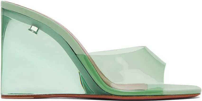 Amina Muaddi Green Lupita Glass Wedge Heeled Sandals