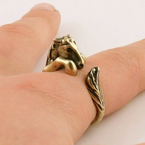 Animal Wrap Ring - Horse - Yellow Bronze - Adjustable Ring - keja jewelry