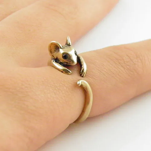 Animal Wrap Ring - Mouse - Yellow Bronze - Adjustable Ring - keja jewelry