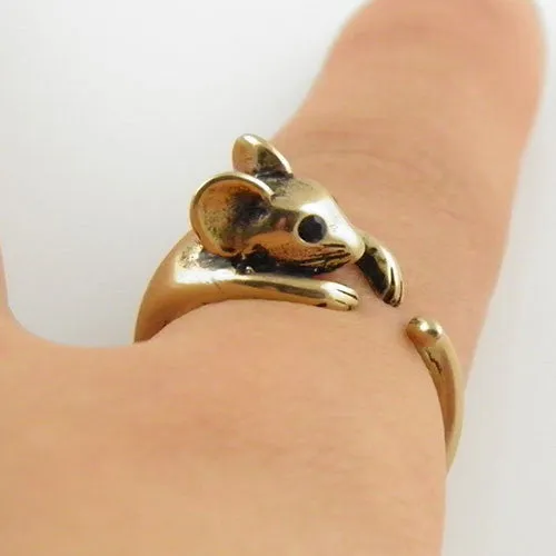 Animal Wrap Ring - Mouse - Yellow Bronze - Adjustable Ring - keja jewelry