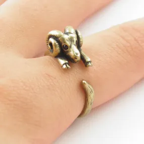 Animal Wrap Ring - Ram - Yellow Bronze - Adjustable Ring - keja Jewelry