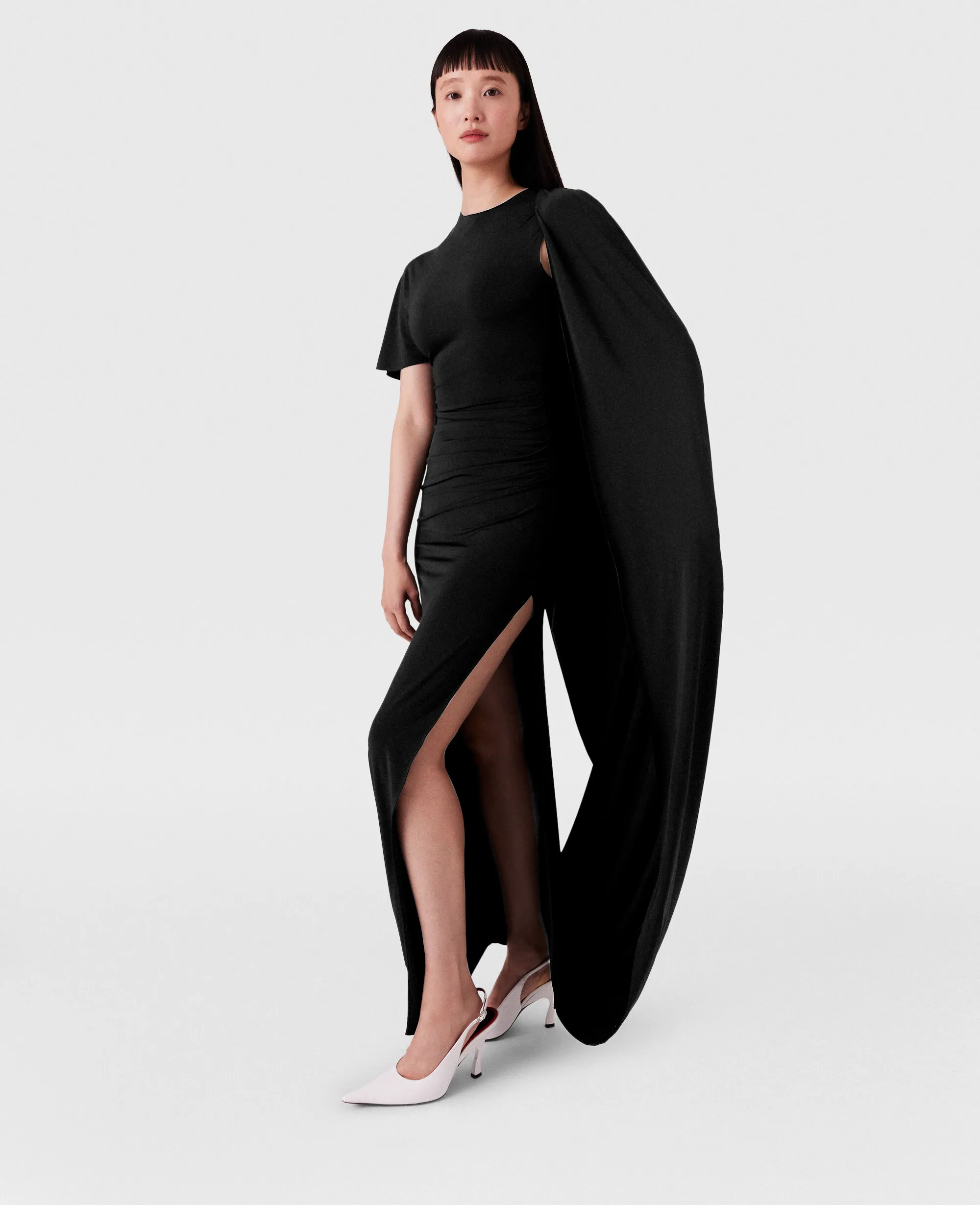 Asymmetric Cape Maxi Dress