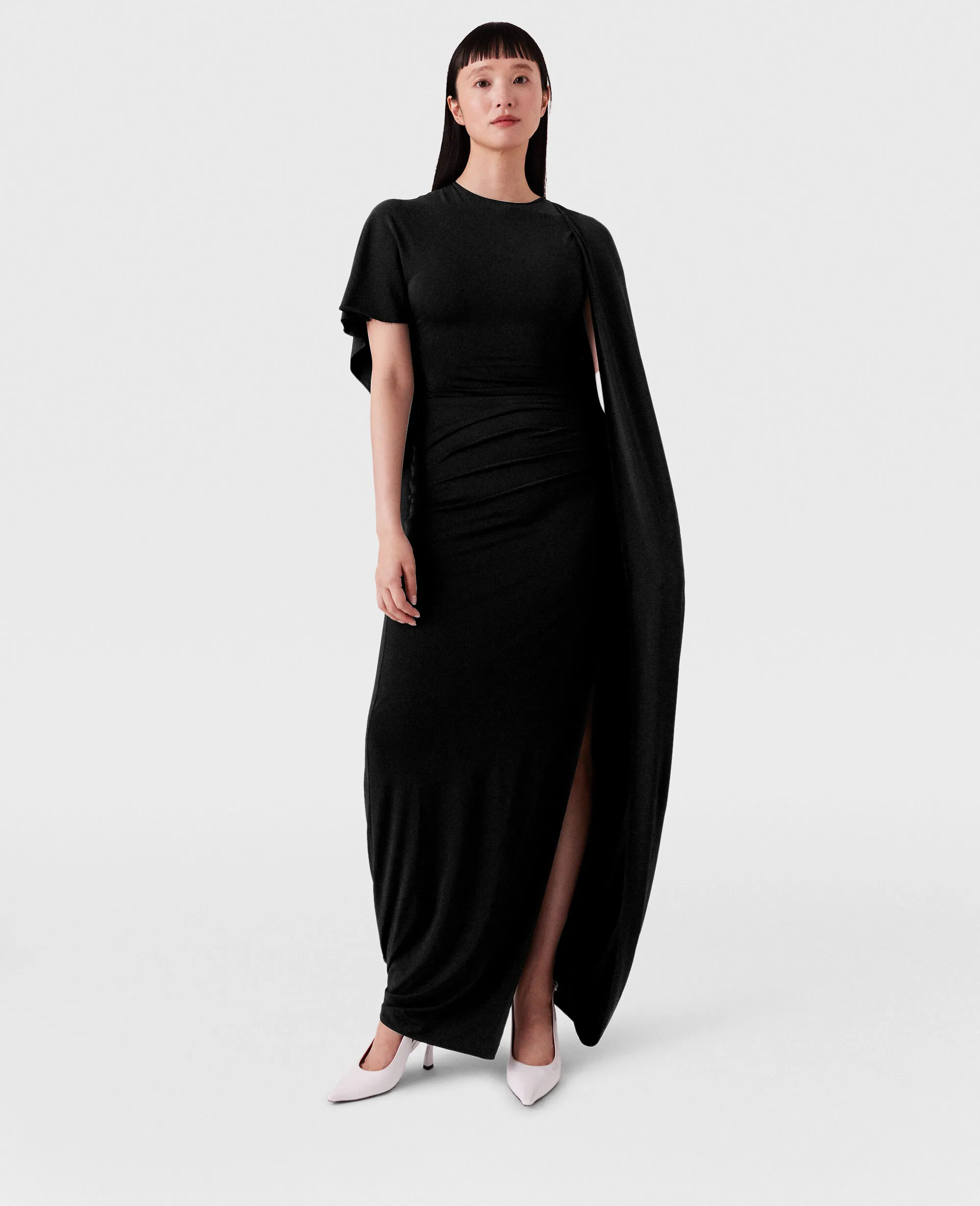 Asymmetric Cape Maxi Dress