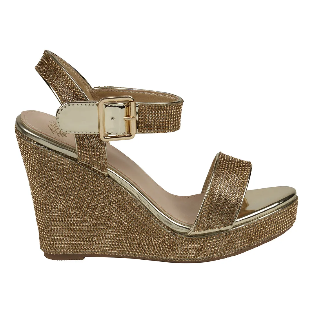 Betty Gold Embellished Slingback Wedge Sandals