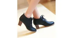 Black Lace Up Vintage High Heels Oxfords Dress Shoes