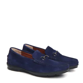 Blue Suede Leather Horse-bit Loafers By Brune & Bareskin