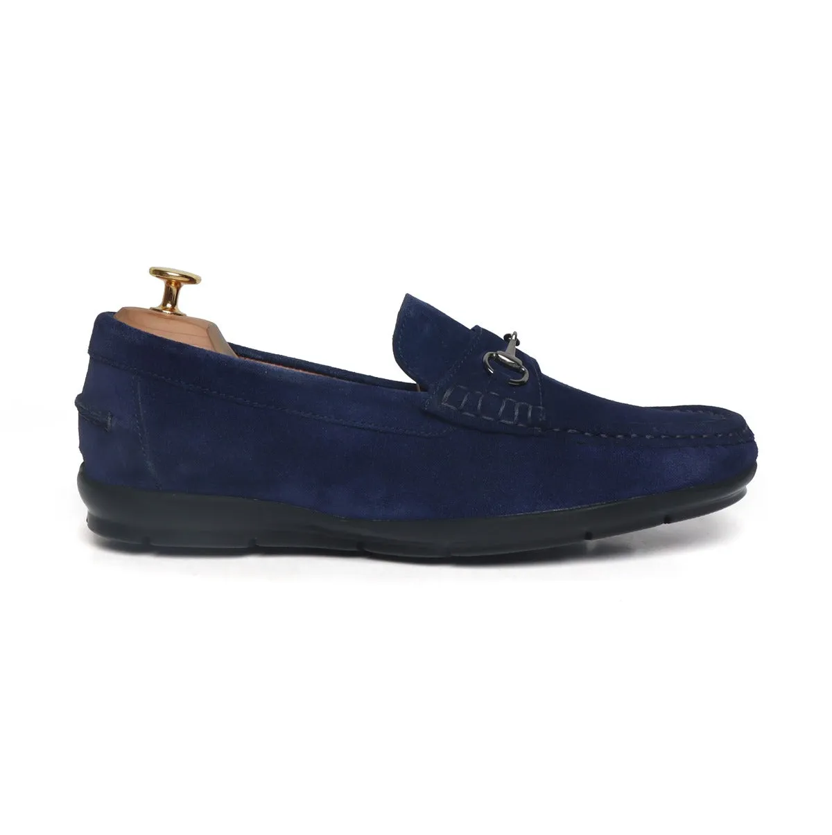 Blue Suede Leather Horse-bit Loafers By Brune & Bareskin