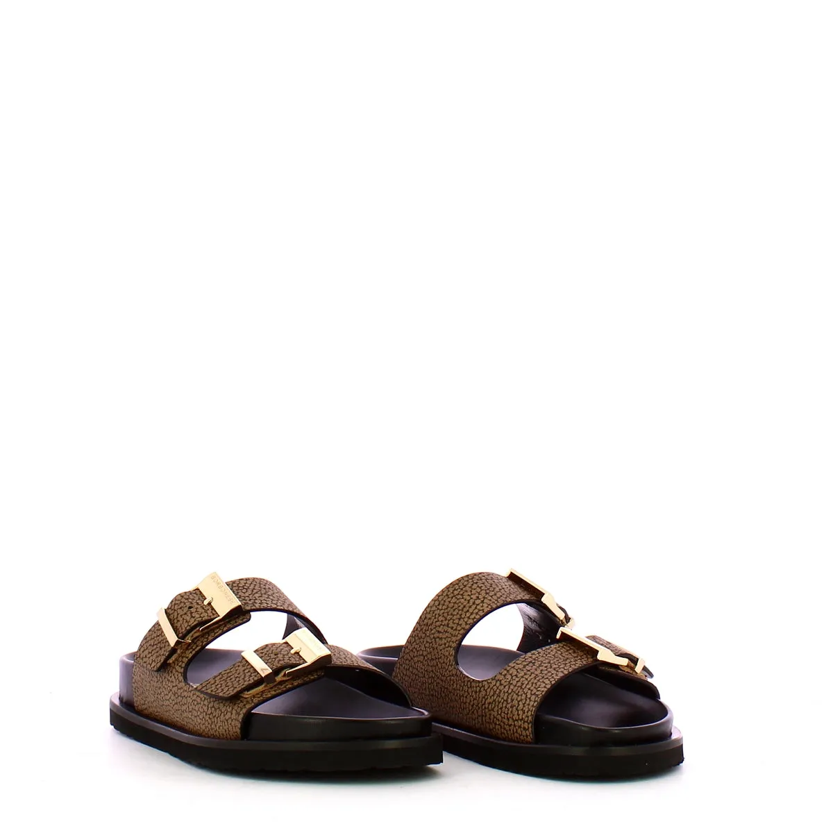 Borbonese - Two Straps Slippers in OP Natural Black - 6DZ964CC5 - OP/NATURALE/NERO