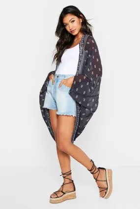 Border Print Cocoon Kimono