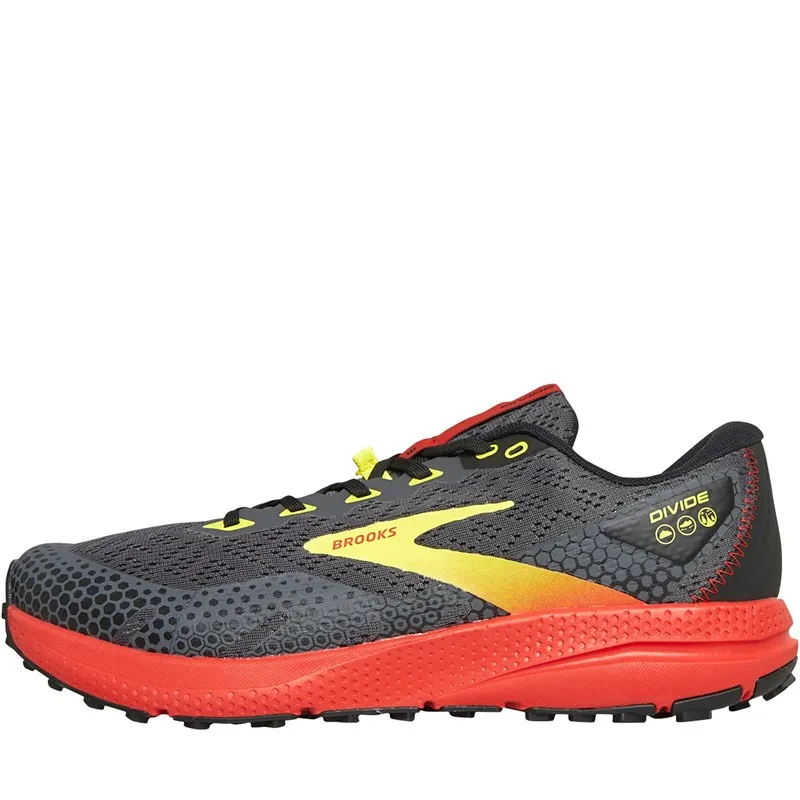 BROOKS Mens Divide 3 Road And Trail Neutral Running Shoes Black/Fiery Red/Blazing Yellow