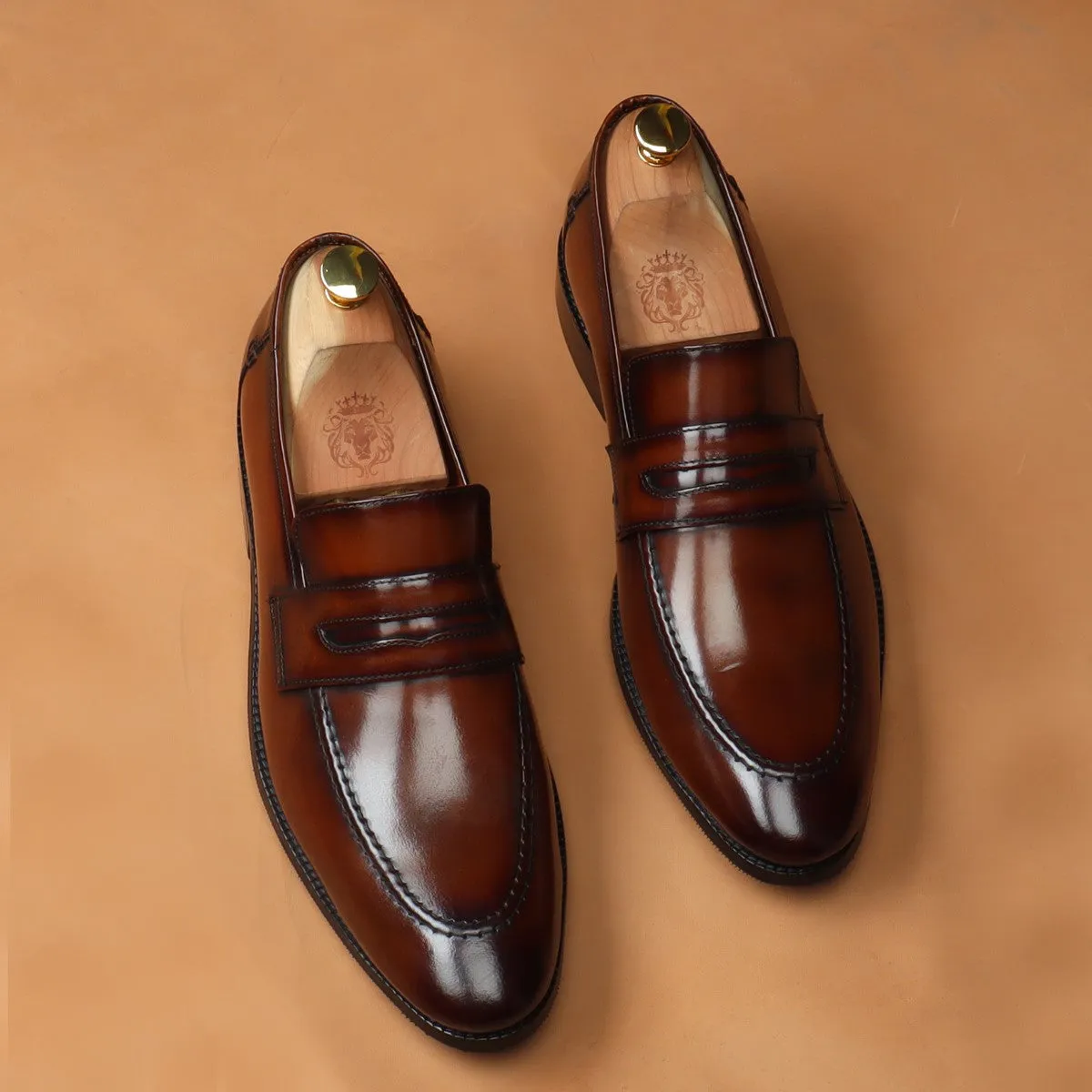 Brush Off Penny Loafers in Genuine Dark Brown Leather