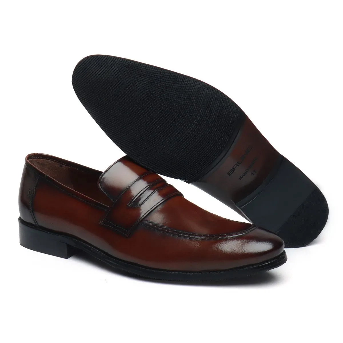 Brush Off Penny Loafers in Genuine Dark Brown Leather