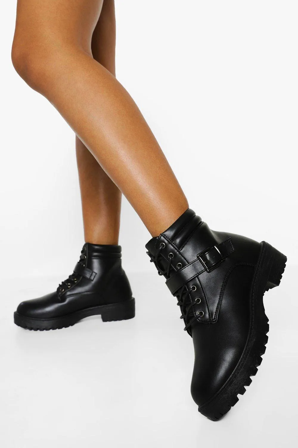 Buckle Detail Chunky Combat Boots