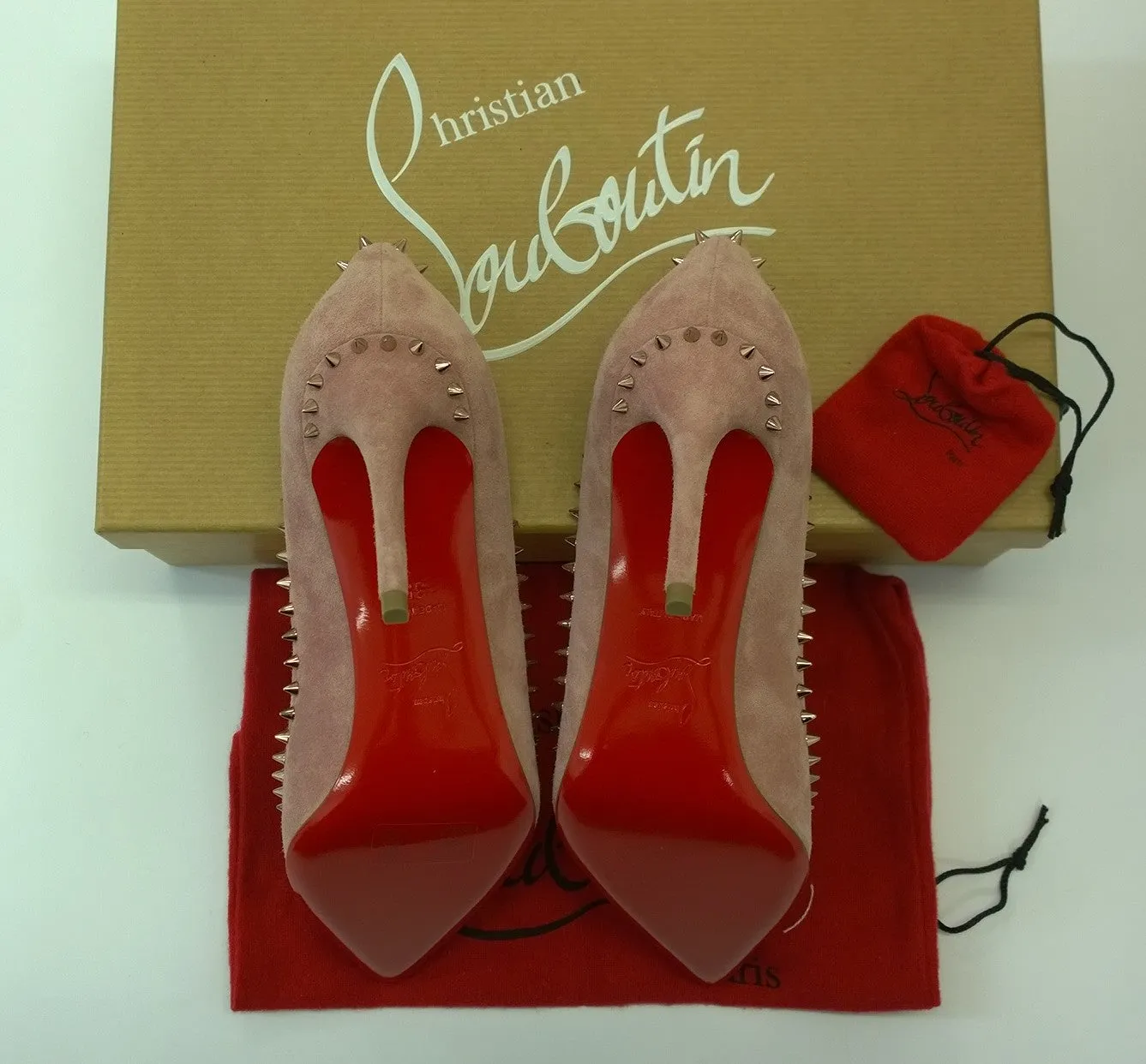 Christian Louboutin Anjalina Dusty Pink Suede Heels with Studs