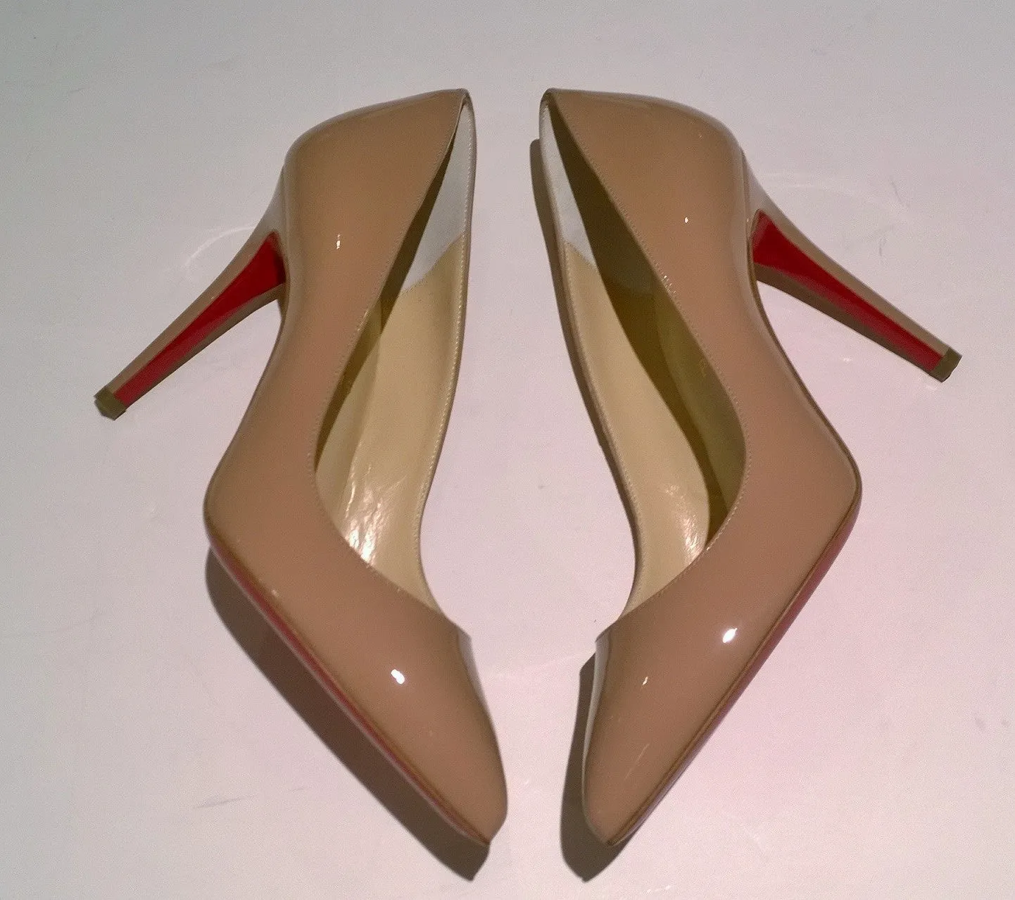 Christian Louboutin Pigalle 100 Beige Nude Patent Heels