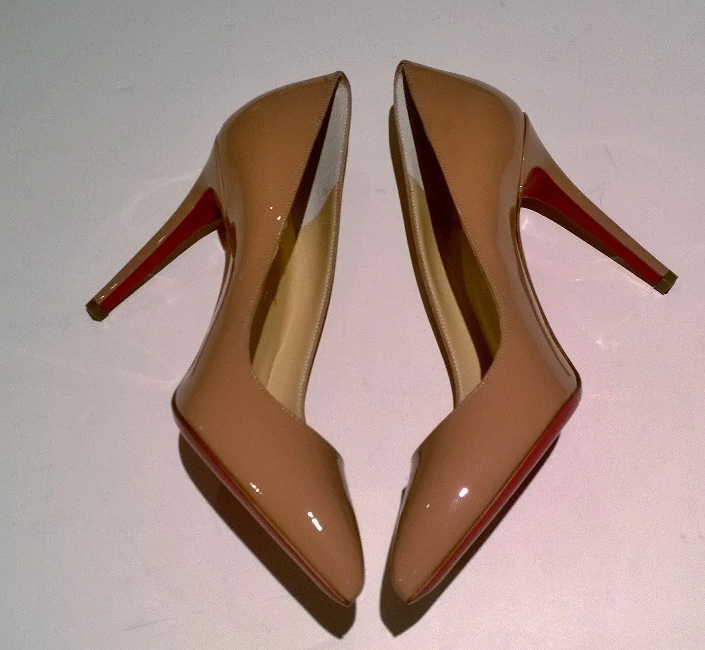 Christian Louboutin Pigalle 100 Beige Nude Patent Heels