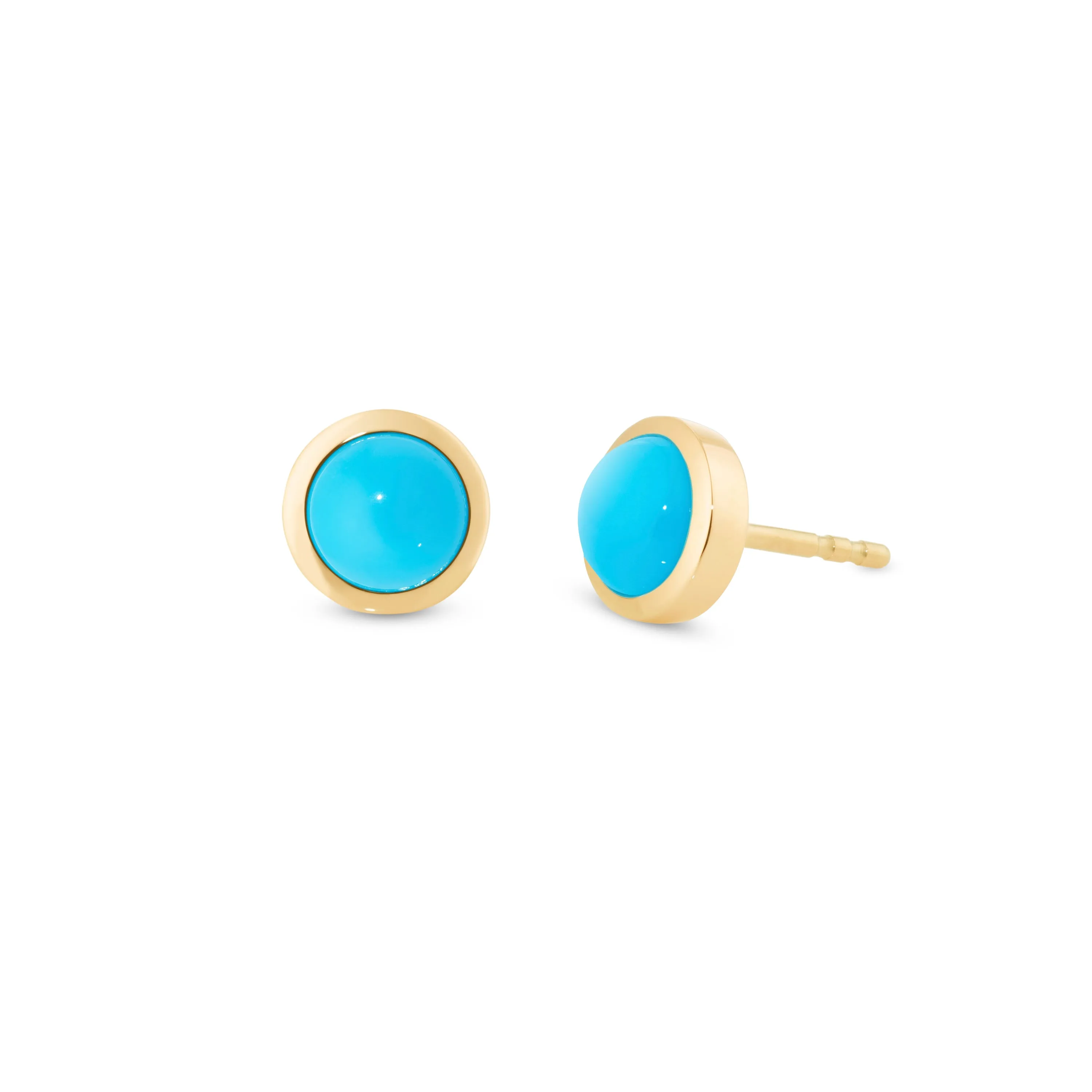 Circle sticker studs yellow gold with turquoise