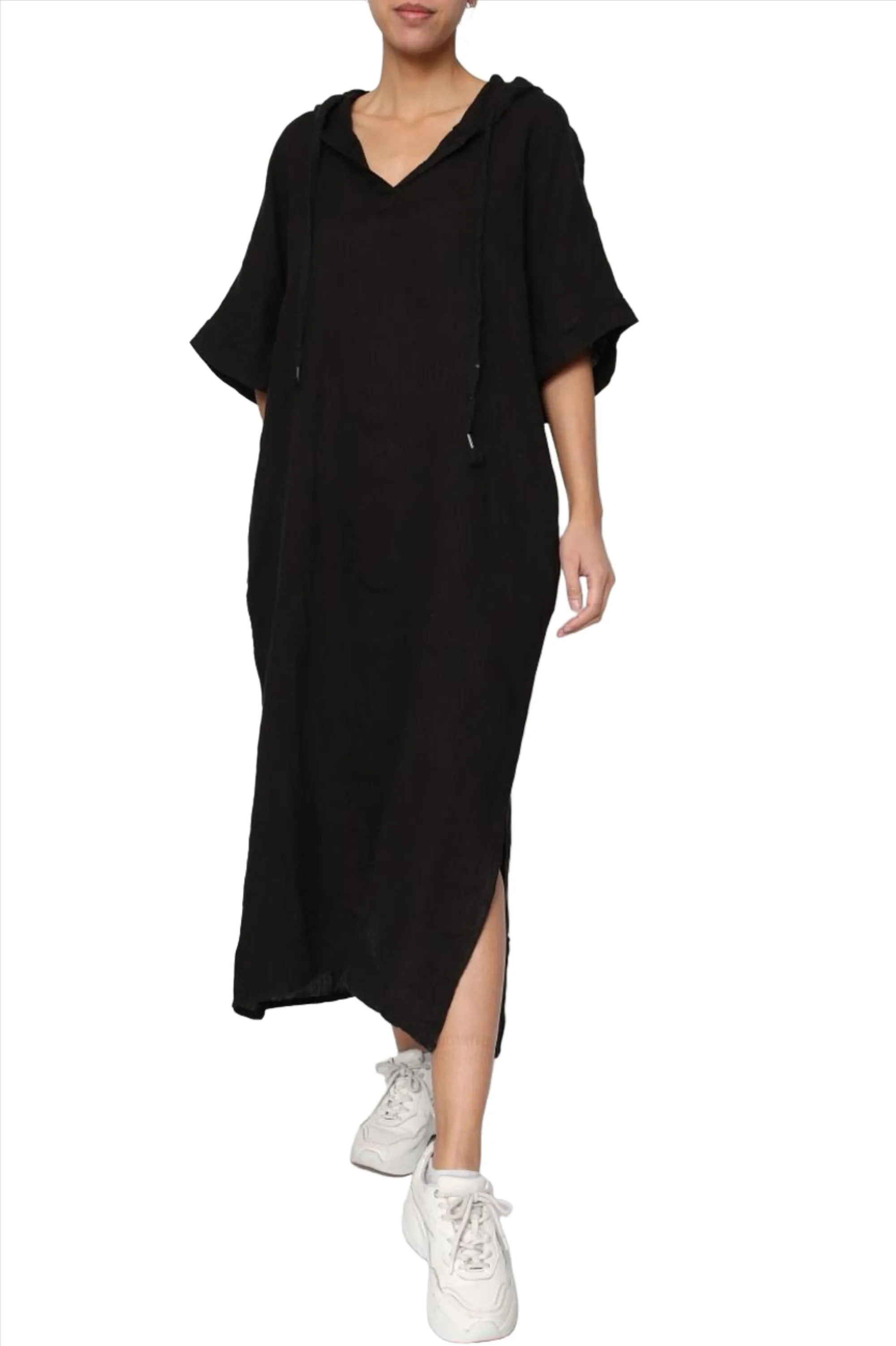 Clever Alice Hooded Linen Maxi in Multiple Colors