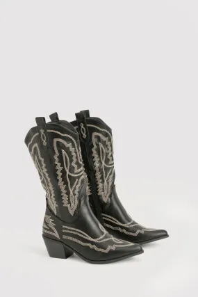 Contrast Stitching Western Cowboy Boots