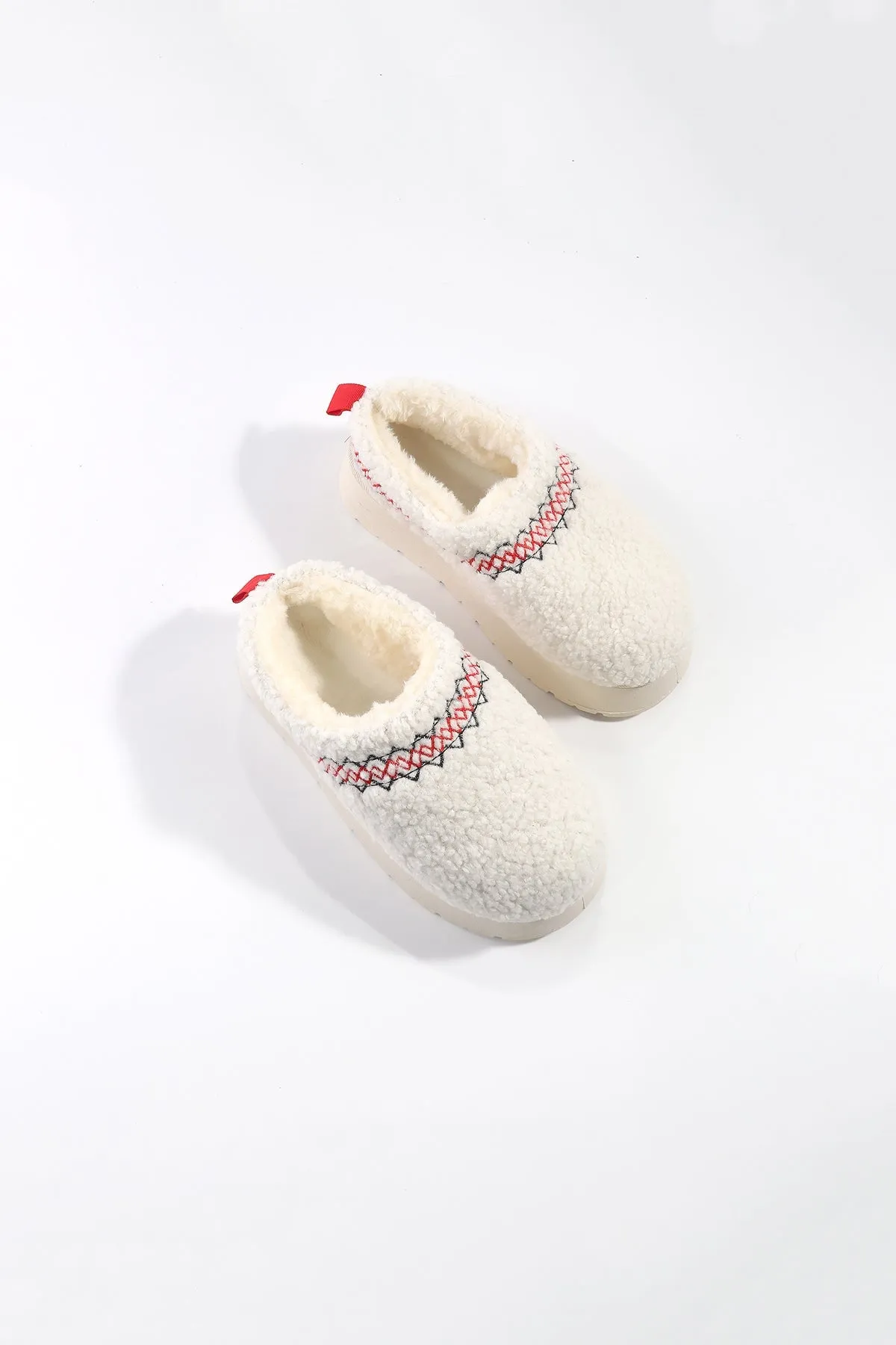 Cream Borg Platform Slippers