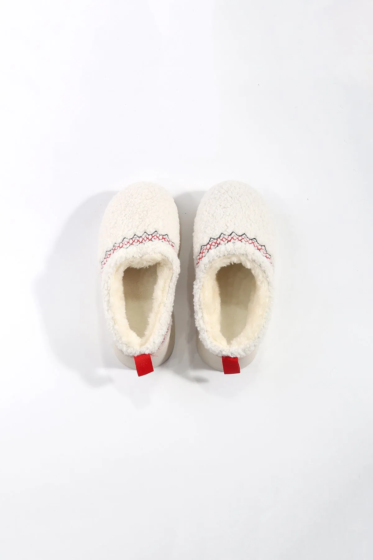 Cream Borg Platform Slippers