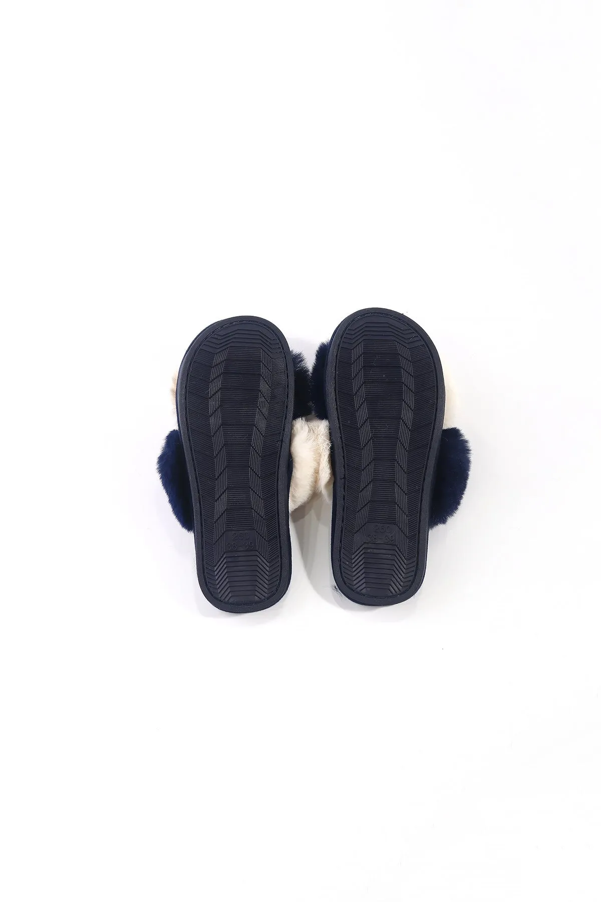 Dark Blue Contrast Faux Fur Mule Slippers