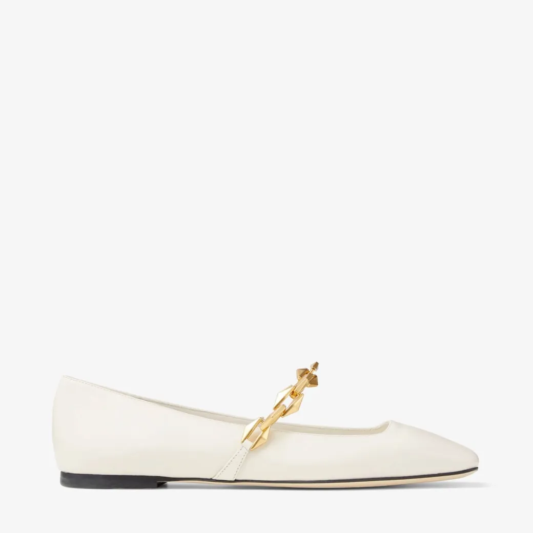 Diamond Tilda Flat Latte Nappa Leather Flats with Chain