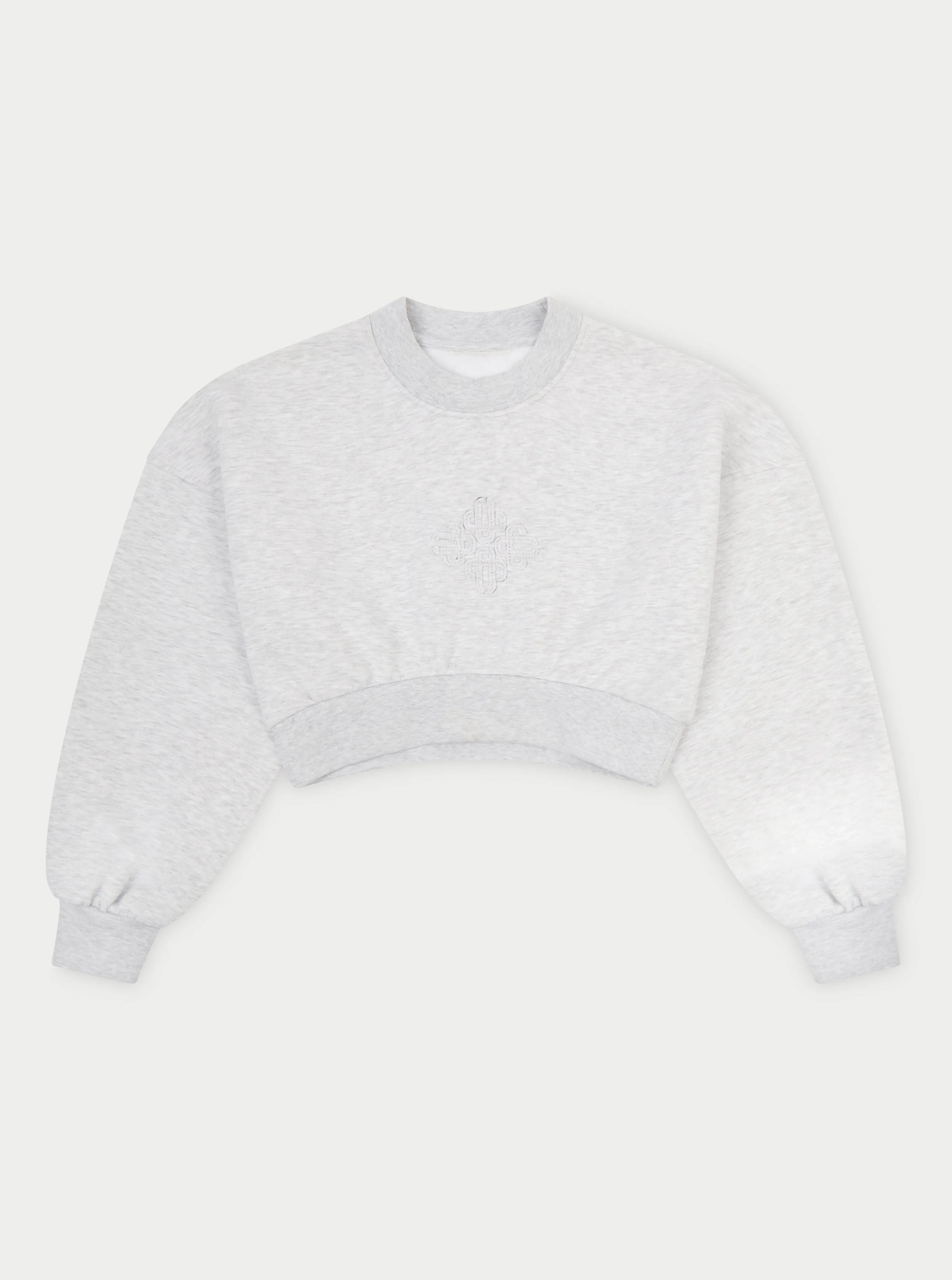 EMBLEM CROP RUCHED SWEATSHIRT - GREY MARL