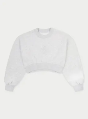 EMBLEM CROP RUCHED SWEATSHIRT - GREY MARL