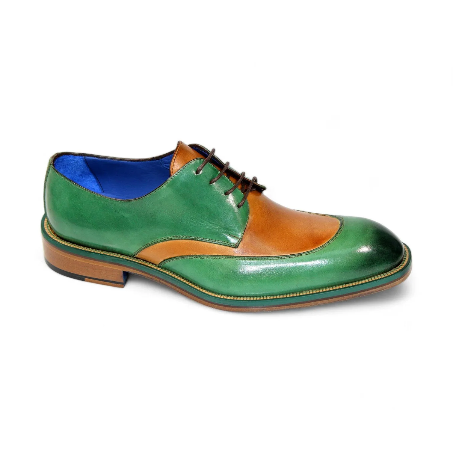 Emilio Franco Cosimo Men's Shoes Green/Cognac Leather Oxfords (EF1243)