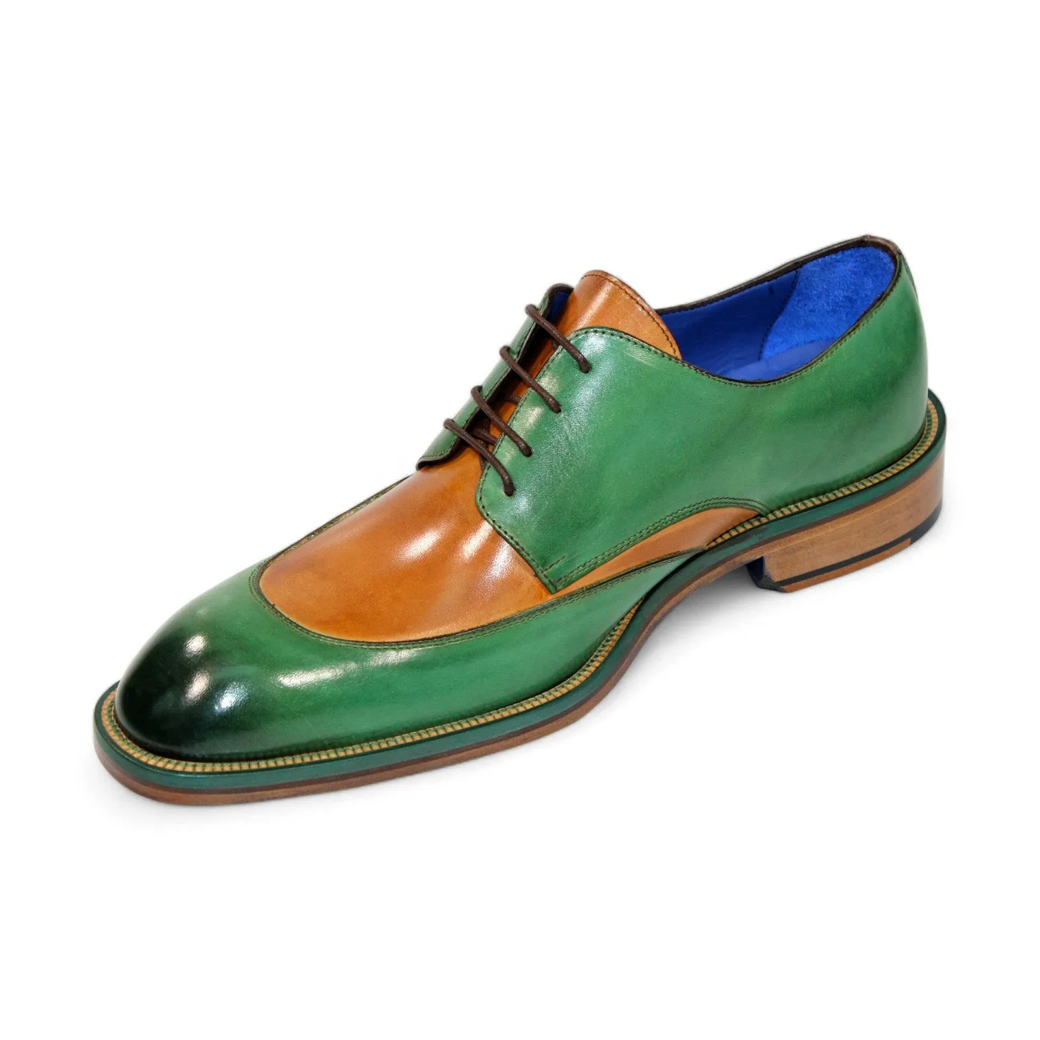 Emilio Franco Cosimo Men's Shoes Green/Cognac Leather Oxfords (EF1243)