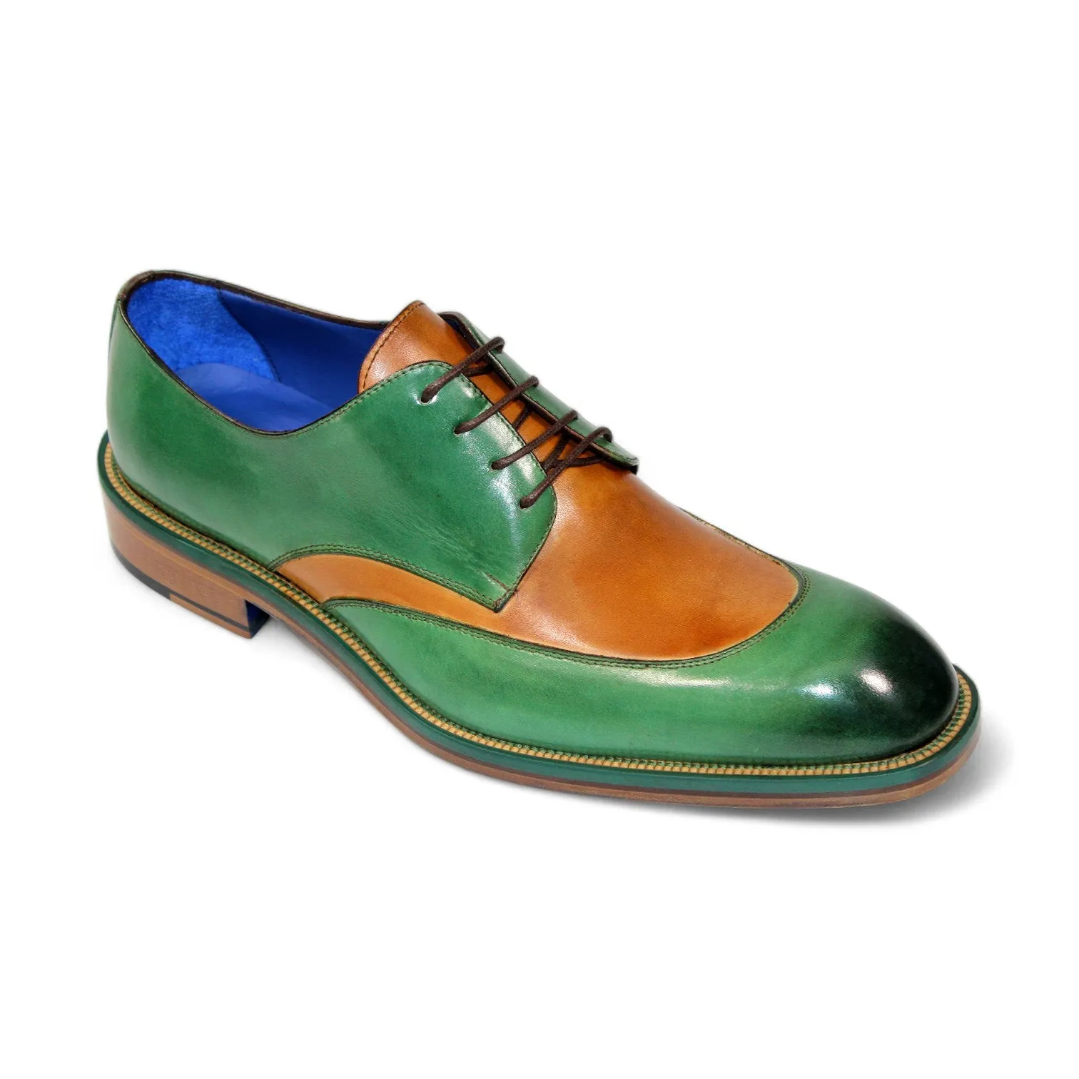 Emilio Franco Cosimo Men's Shoes Green/Cognac Leather Oxfords (EF1243)