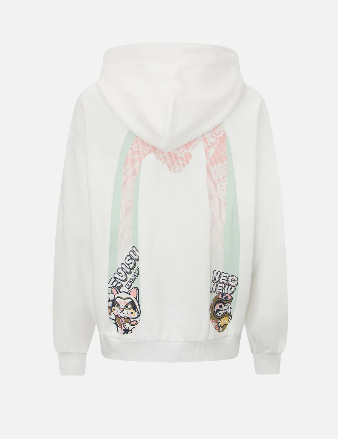 “Fortune Cat and Daruma” Double Daicock Print Hooded Sweatshirt