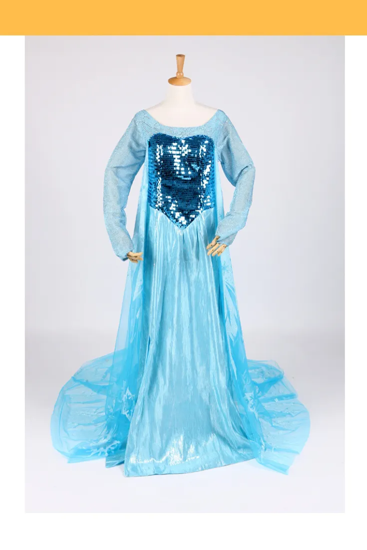 Frozen Elsa With Glittered Sleeves And Frostflake Cape Cosplay Costume