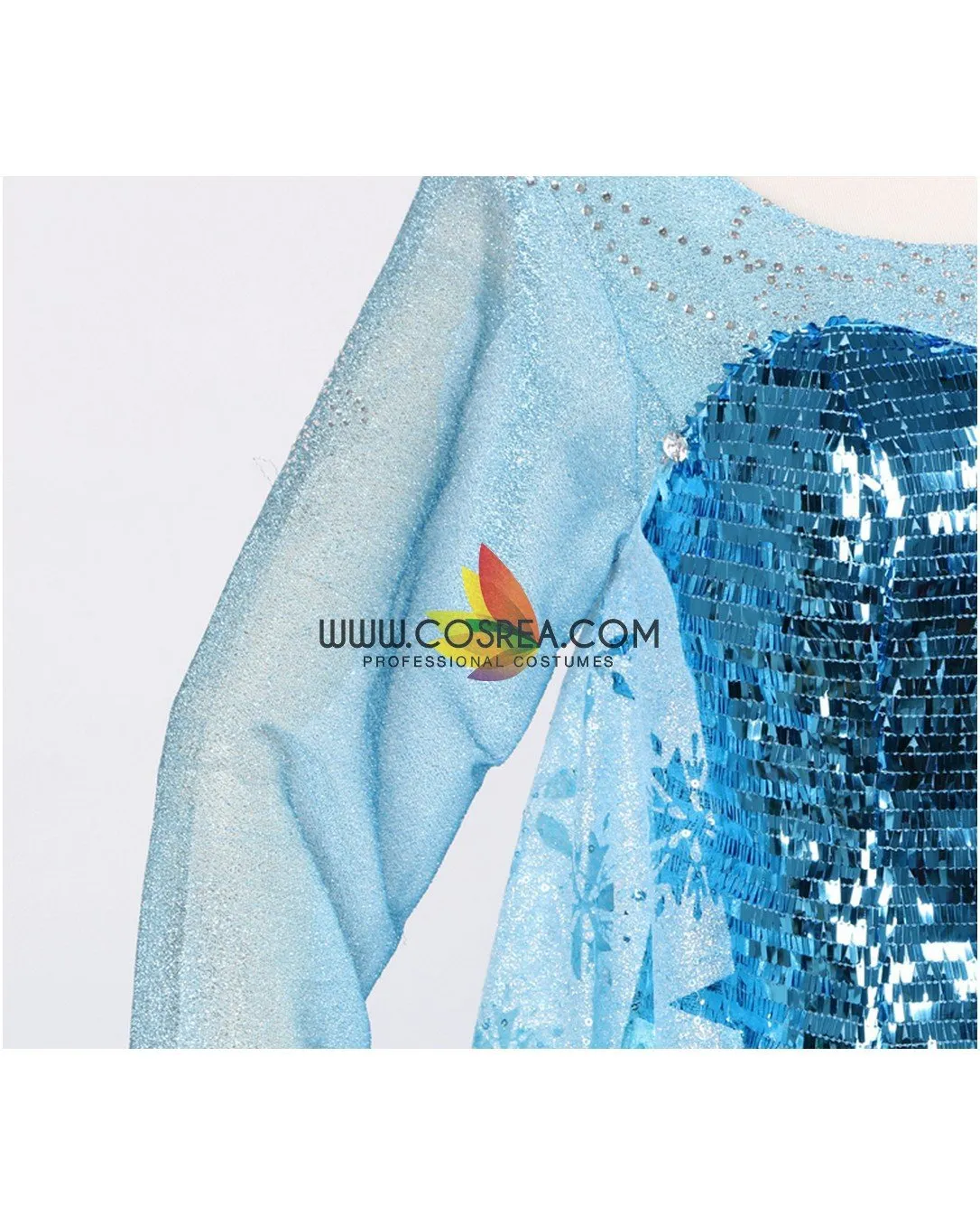 Frozen Elsa With Glittered Sleeves And Frostflake Cape Cosplay Costume