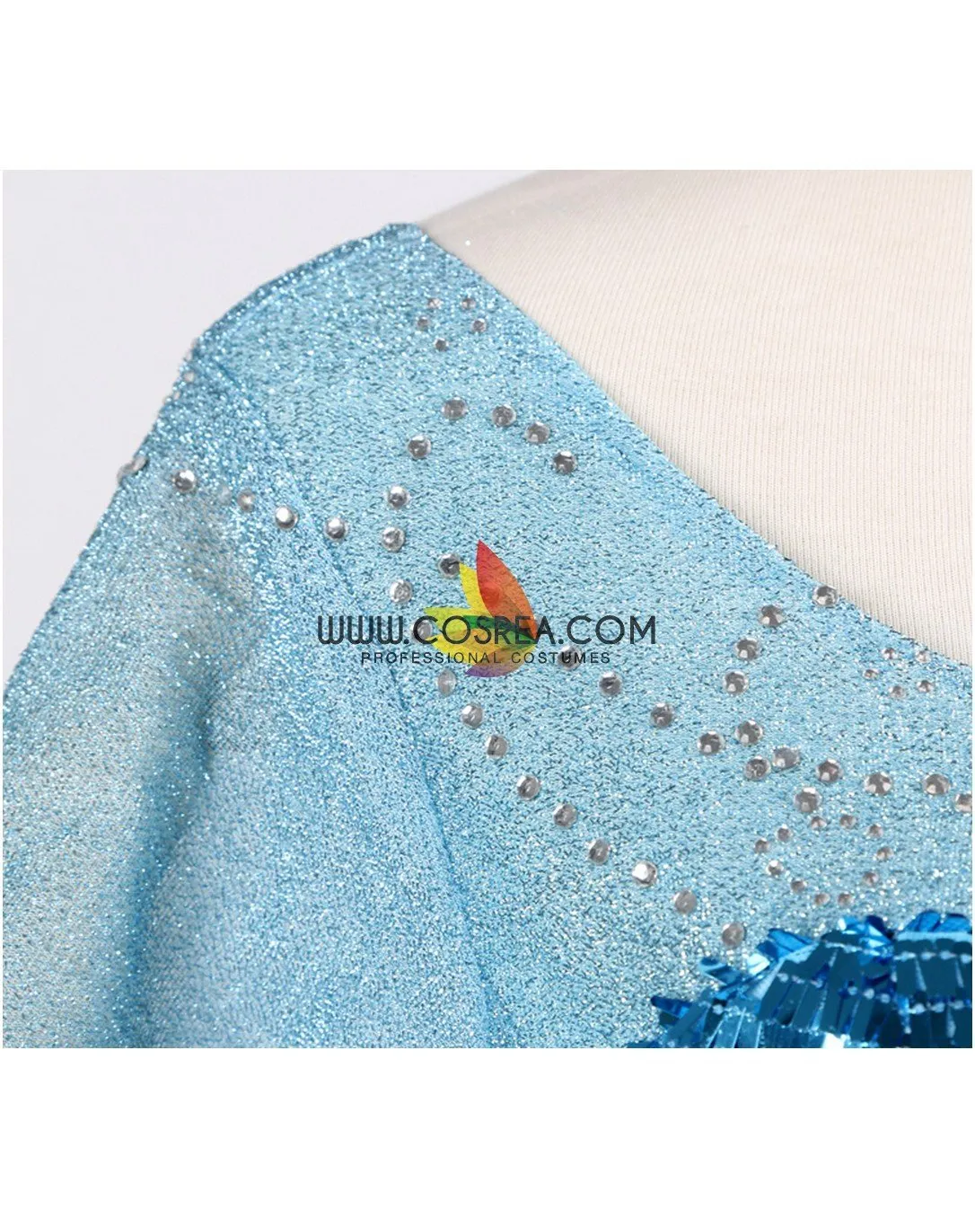 Frozen Elsa With Glittered Sleeves And Frostflake Cape Cosplay Costume