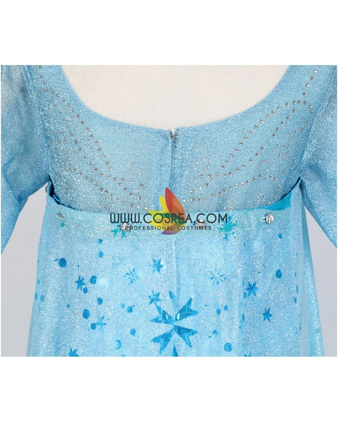 Frozen Elsa With Glittered Sleeves And Frostflake Cape Cosplay Costume