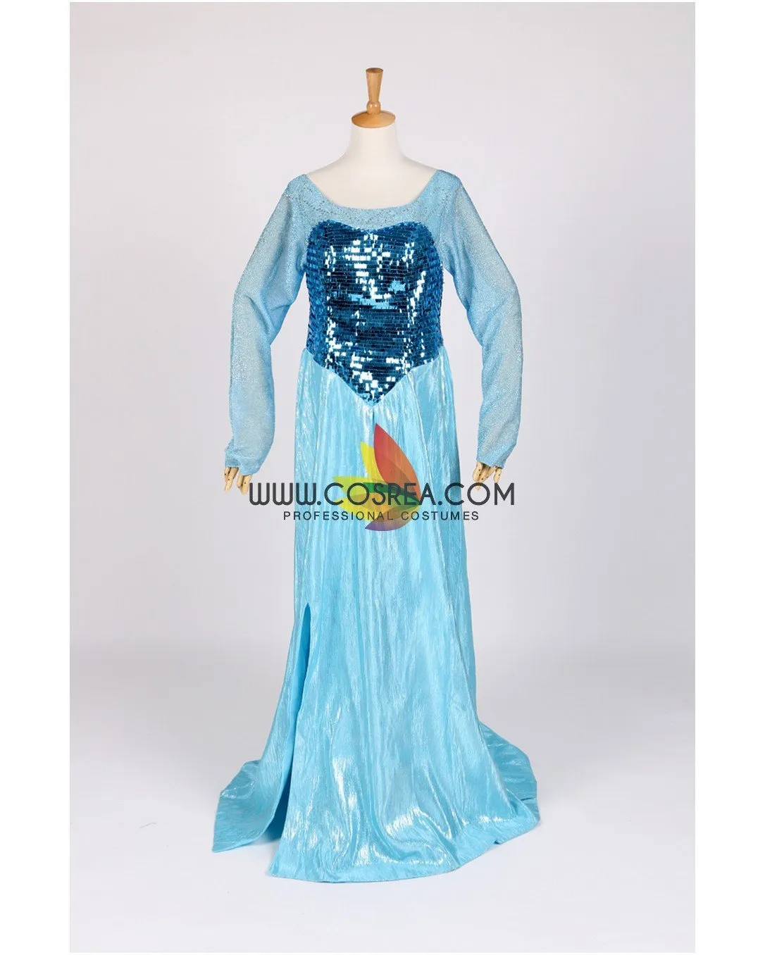 Frozen Elsa With Glittered Sleeves And Frostflake Cape Cosplay Costume