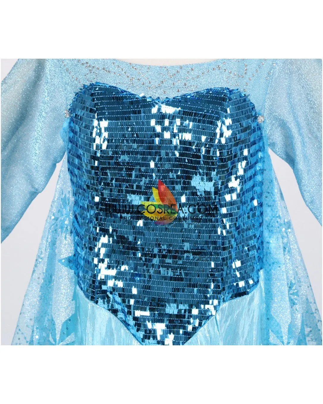 Frozen Elsa With Glittered Sleeves And Frostflake Cape Cosplay Costume