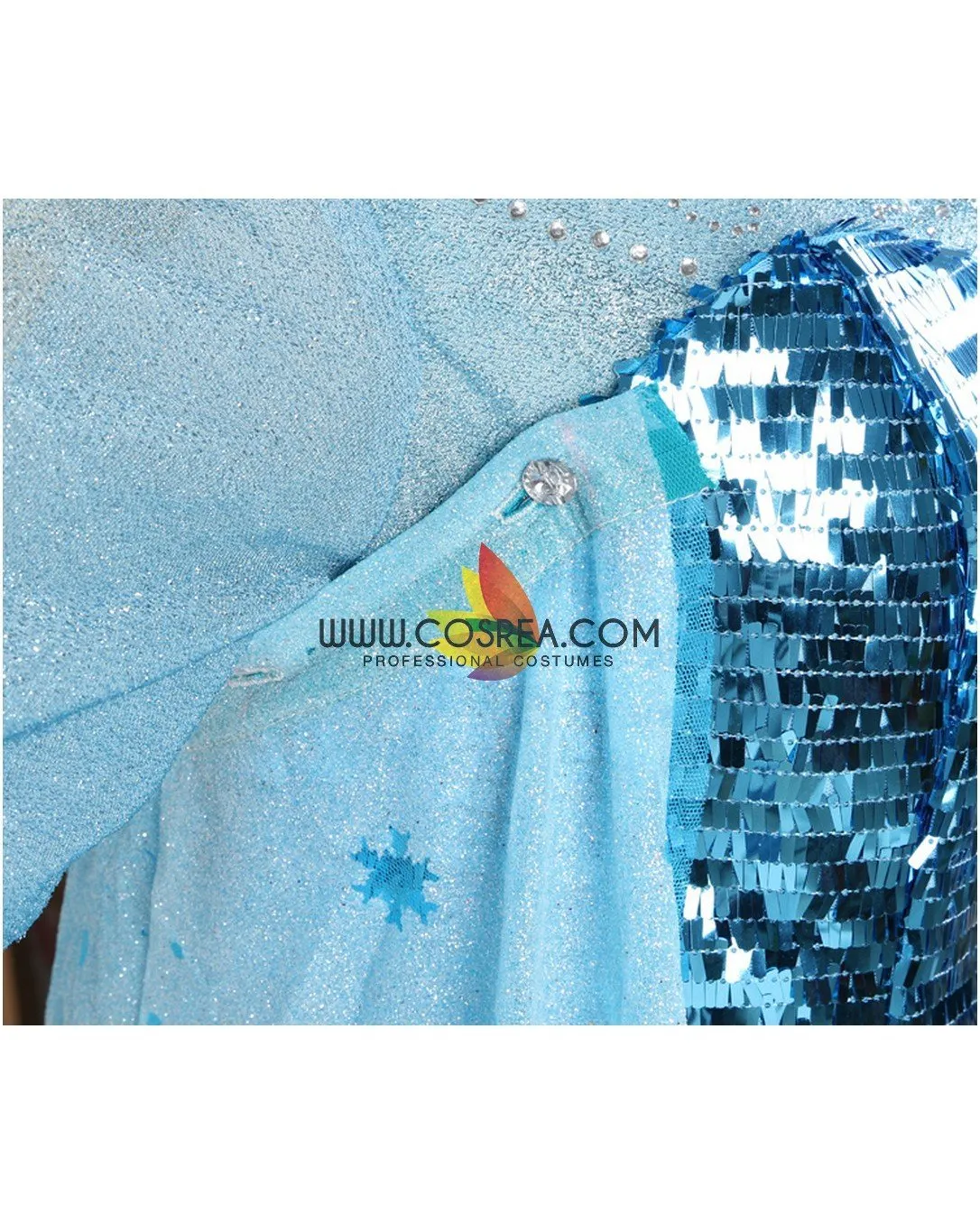 Frozen Elsa With Glittered Sleeves And Frostflake Cape Cosplay Costume