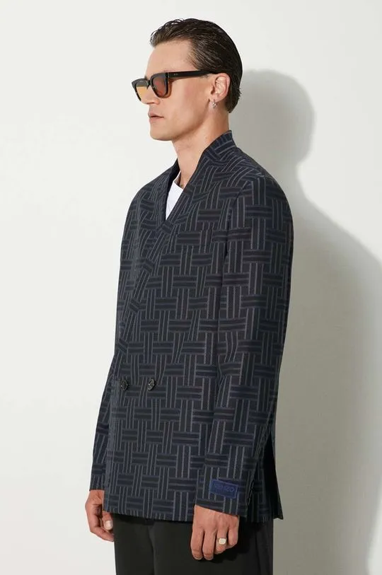 Kenzo wool blazer Kenzo Weave Kimono Tailored Jacket navy blue color FE65VE1309JG.77