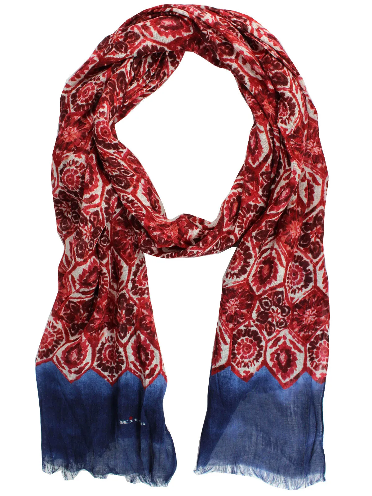 Kiton Linen Scarf Red Navy Floral FINAL SALE