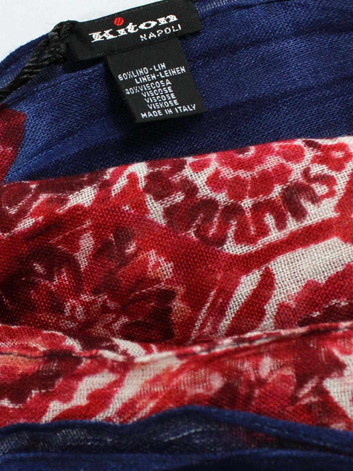 Kiton Linen Scarf Red Navy Floral FINAL SALE