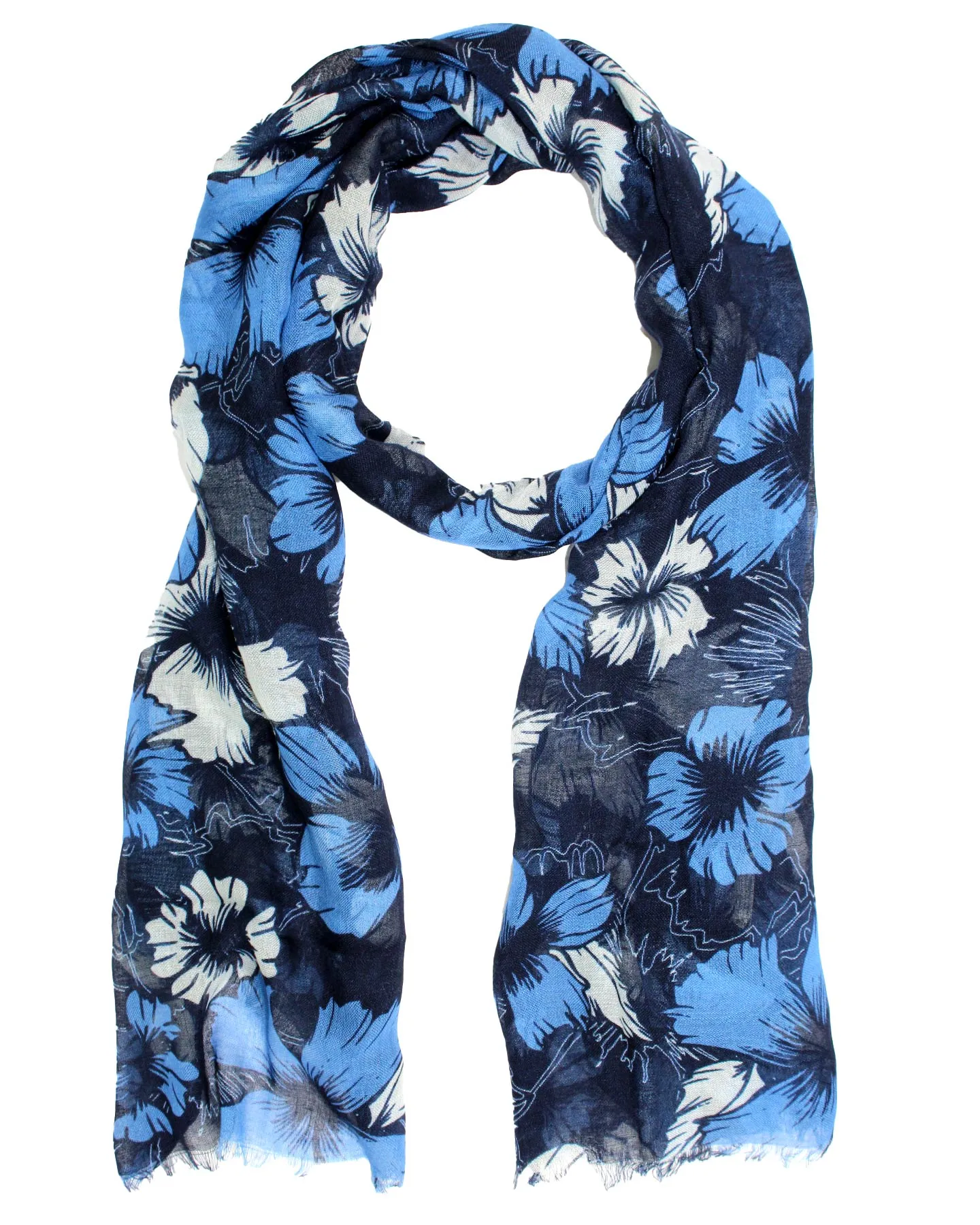 Kiton Scarf Blue Floral - Luxury Cashmere Silk Shawl