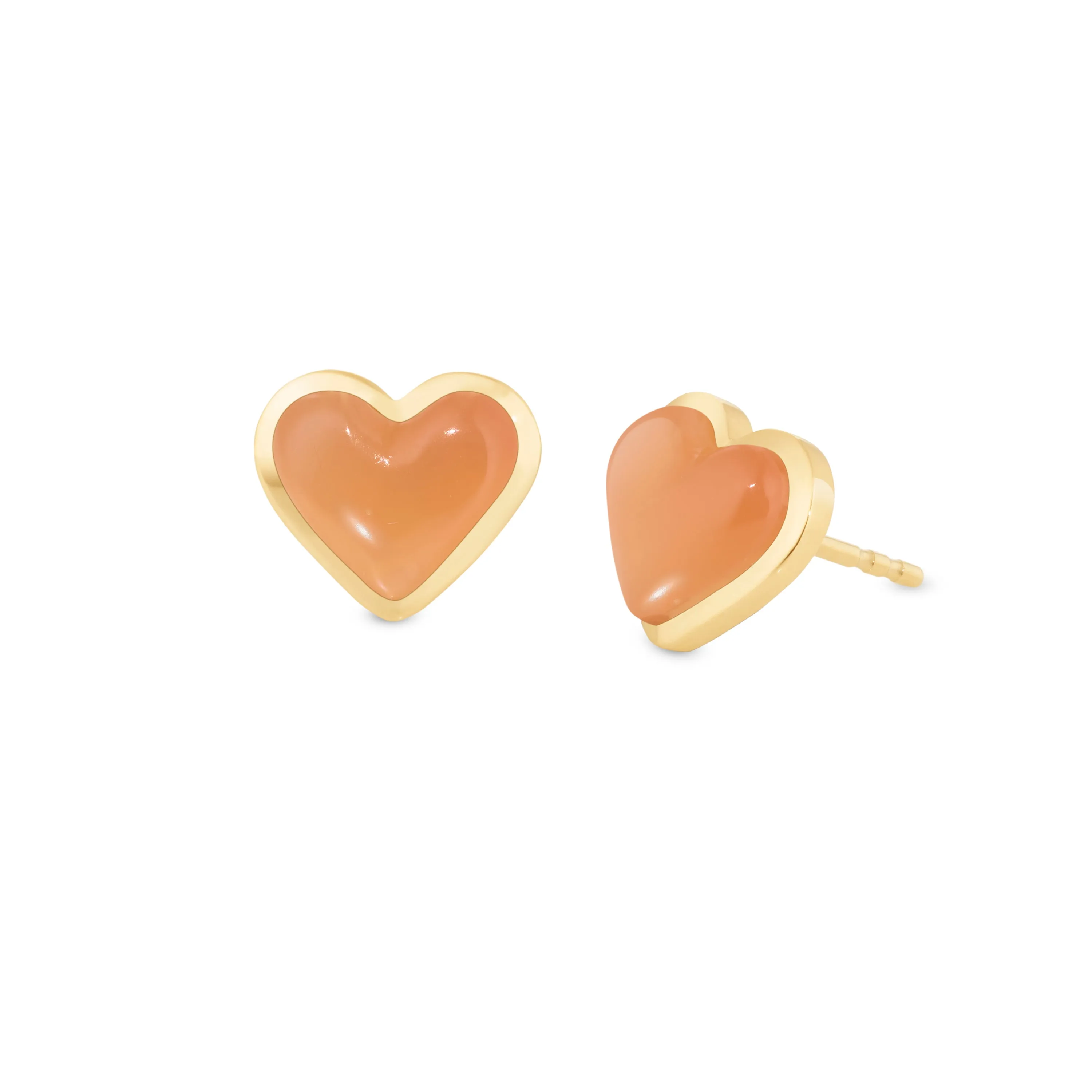 Love sticker studs yellow gold with orange moonstone