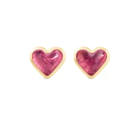 Love sticker studs yellow gold with pink tourmaline